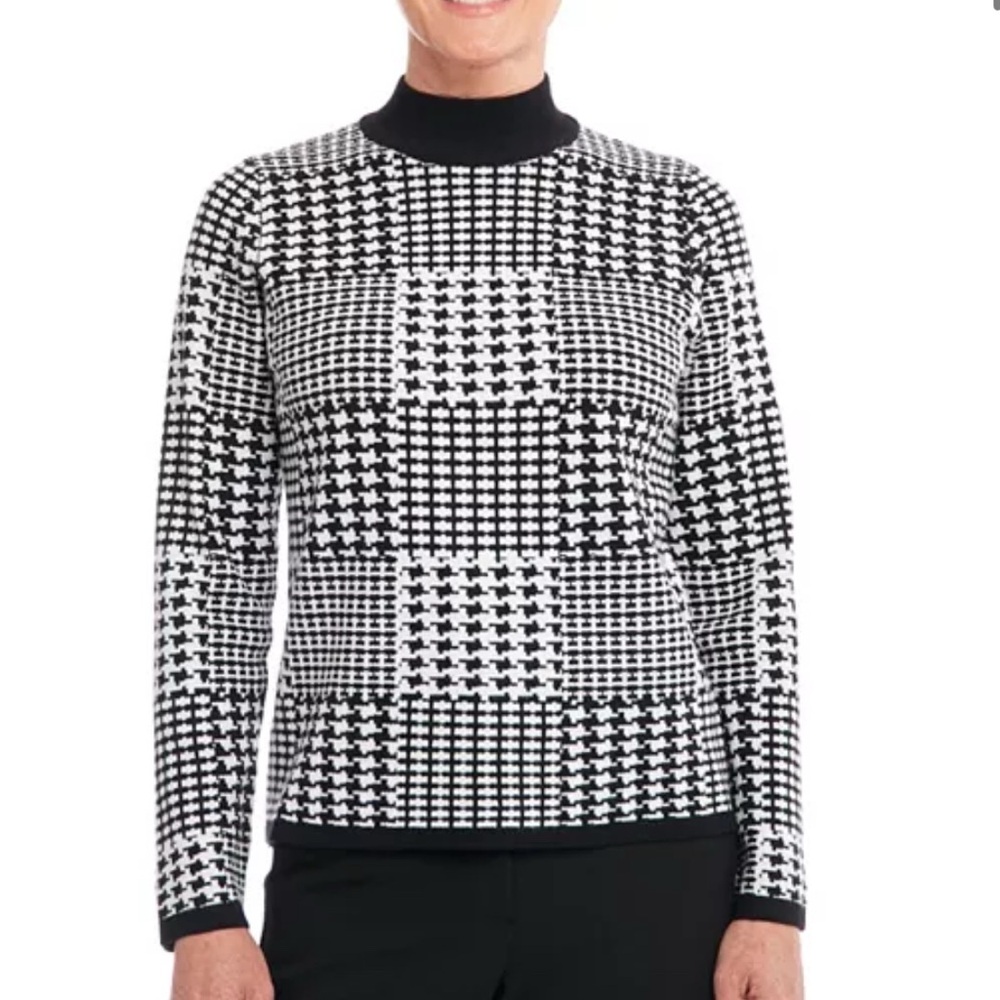 Joseph A Women's Long Sleeve Houndstooth Patterned Mock Neck Sweater Sz. S